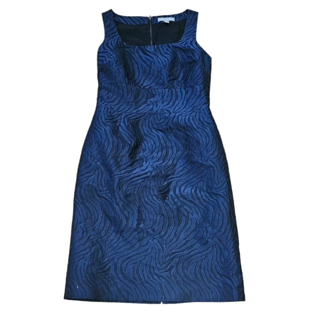 EUC Banana Republic Womens Animal Wave Texture Empire Sheath Dress Navy Size 10